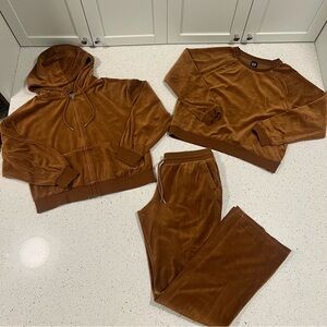 Like New GAP 3 Pc Set Brown Velour TALL Sweatpants, Hooded Zip & Sweatshirt M/L